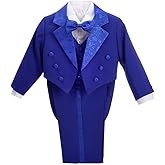 Dressy Daisy Boys Classic Fit Tuxedo Suit 5 Pieces Set Formal Wear Wedding Outfit with Vest, Black/White 011