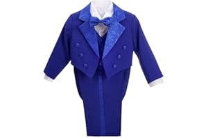 Dressy Daisy Boys Classic Fit Tuxedo Suit 5 Pieces Set Formal Wear Wedding Outfit with Vest, Black/White 011