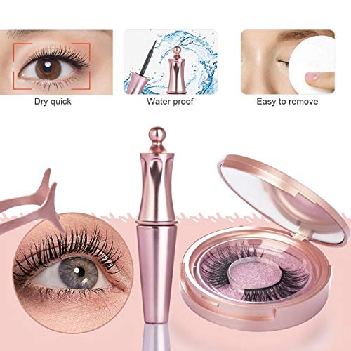 Magnetic Eyelashes with Eyeliner Kit, 5 Magnets Per Lash, Waterproof Sweatproof Magnetic Liquid Eyeliner, 3D Magnetic False Eyelashes & Tweezers, Eyelashes With Natural Look, No Glue Needed