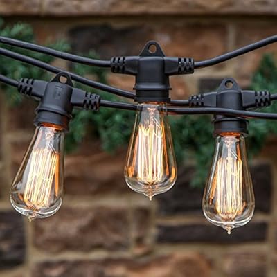 Brightech â€“ Ambience Pro Vintage Non Hanging â€“ Outdoor Weatherproof Commercial-Grade Lights â€“ WeatherTite â€“ 15 Edison Bulbs Included â€“ 48-Foot Strand â€“ Black (Certified Refurbished)