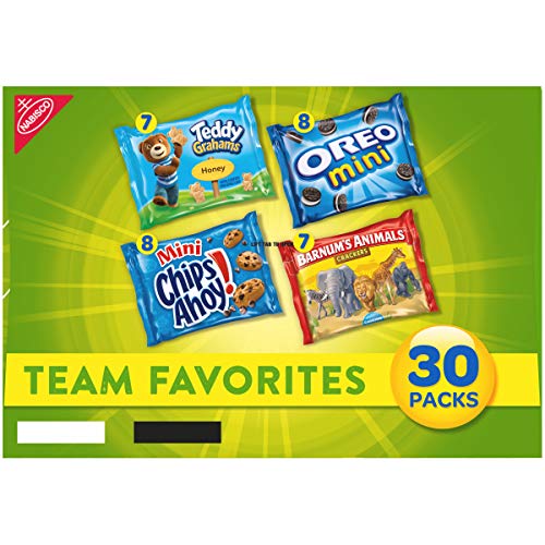 NABISCO TEAM FAVORITES VARIETY PACK, OREO MINI, CHIPS AHOY! MINI, TEDDY GRAHAMS HONEY & BARNUM’S ANIMAL CRACKERS, 30 SNACK PACKS