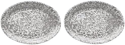 Crow Canyon - Set of 2 Enamelware 18 Inch Serving Platters / Plates (Grey Marble)