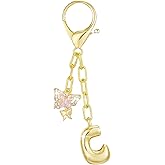 JITINX Gold Bubble Initial Keychain For Women Handbag Charms Fashion Alphabet Keychain Accessories Gift