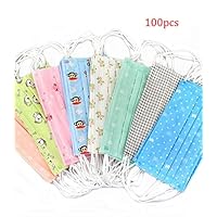 Flyusa 100 Pcs Cute Fashion Face Mask,3 Layer Cartoon Colorful Print Spunlace Cloth Disposable Earloop Face Mask Surgical Dust Filter Mouth Cover Mask