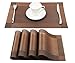 Homcomoda Vinyl Brown Placemats Heat Resistant Dining Table Mats Non-slip Washable Place Mats Set of 4(Brown)