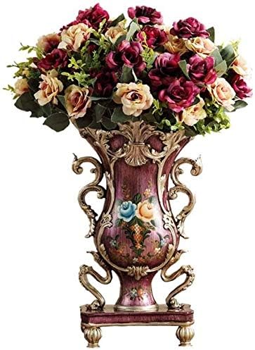 Amazon 花瓶 花器 大きい ヨーロッパの豪華な樹脂フラワーベースダブル耳大型ジャー パストラル国ヴィンテージフロアの花瓶のためにリビングルームのベッドルーム表センターピースや結婚式のギフト ディープレッド43センチメートル 花器 インテリアボウル オンライン通販