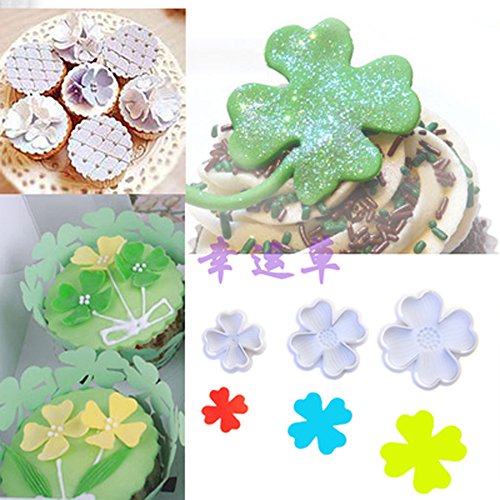 Lucky Clovers Cake Sugarcraft Plunger Fondant Cutter Decorating Mould DIY Tools - 4 Leaf Petals Heart Butterfly Embossing Tool - Set of 3 - Thumbnail 4
