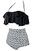 Cocoship Solid Black & Geometric Retro Boho Flounce Falbala High Waist Bikini Set Chic Swimsuit Bathing Suit L(FBA)