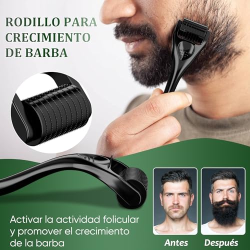 OranSee Kit Cuidado Barba 13 en 1 para Hombre, Incluye Alisador, Rodillo Microagujas, Aceite, Bálsamo y Accesorios para Crecimiento, Estilizado Natural, Juego de Regalo Hombre, Papa, Esposo, Amigo