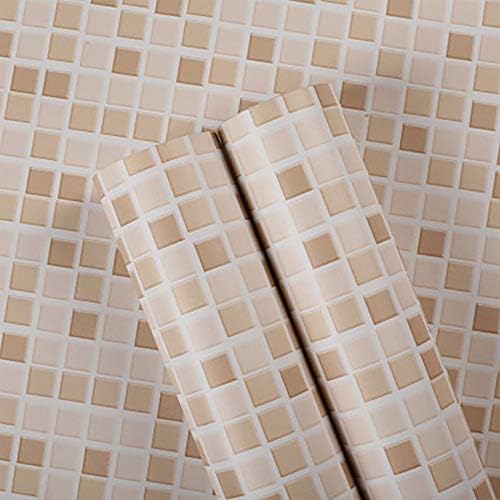 JYPHM Contact Paper Vinyl Peel and Stick Wallpaper Contact Paper Self-Adhesive Wallpaper Shelf Liner Home Decorative Paper PVC Square Lattice Waterproof Wall Paper Roll Beige(23.6x78.7inch)