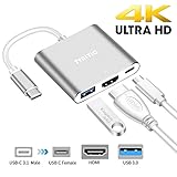 TVASTIC USB C to HDMI Adapter with HDMI+USB 3.0+USB C 3.1 Power Delivery Port, USB C Hub Converter supports 4K UHD display for Samsung S8 Plus/Note8, New MacBook,HP Spectre,Chromebook Pixel (Silver)