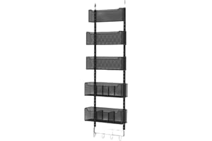 VyGrow Over The Door Organizer, Metal Door Organizer Hanging with 5 Adjustable Baskets and Coat Hook, Behind the Door Storage