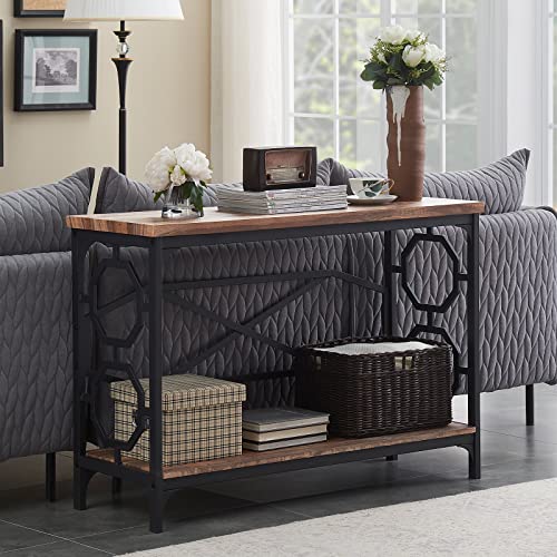 O&K Furniture Entryway Table with Storage Shelf, Rustic Narrow Sofa