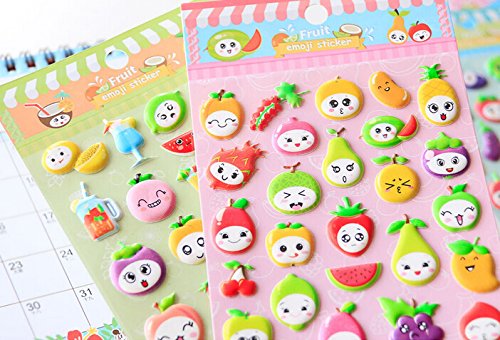 4 Sheets Cute Lovely Puffy DIY Decorative Adhesive Sticker Tape/Kids Craft Scrapbooking Sticker Set for Diary, Album (Vegetables+Fruits-1) - Thumbnail 5