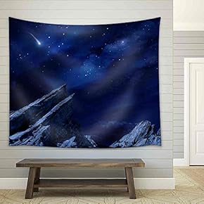 a Desert Landscape at Night with Moonlight and Stars. - Fabric Wall Tapestry Home Decor - 51x60 inches