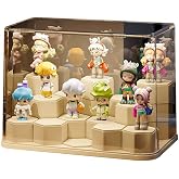 DIY Stackable Transparent Display Case for Figures, Dustproof Acrylic Display Boxes with 24 Movable Hexagonal Blocks, Large Capacity for Pop Mart, Lego, Collectibles (Cream)