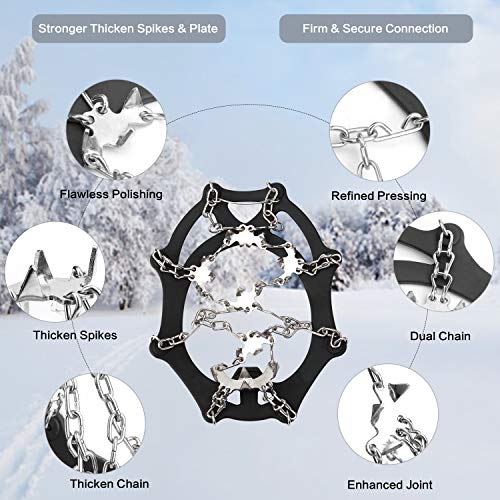 Vdealen Crampons for Shoes, 19 Teeth Stainless Steel Anti-Slip Traction Ice Cleats, Slip-Resistant Snow Ice Spikes,Crampons,Ice Snow Grips for Walking on Ice Snow (Black, L(41-44))