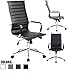 2xhome Tall Ribbed PU leather Executive Office Chair with Wheels, Arms, Arm Rest & Tilt Adjustable Seat, Black