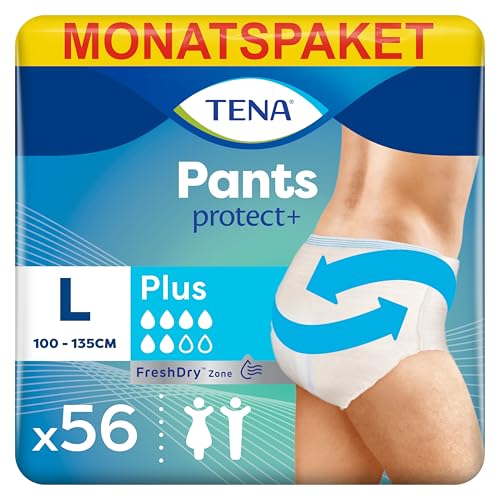 TENA Pants Plus - 56 Pants im Monatspaket (4 x 14 Stück) - Einweghosen für Frauen und Männer - atmungsaktive Unisex Inkontinenzslips - bei Blasenschwä