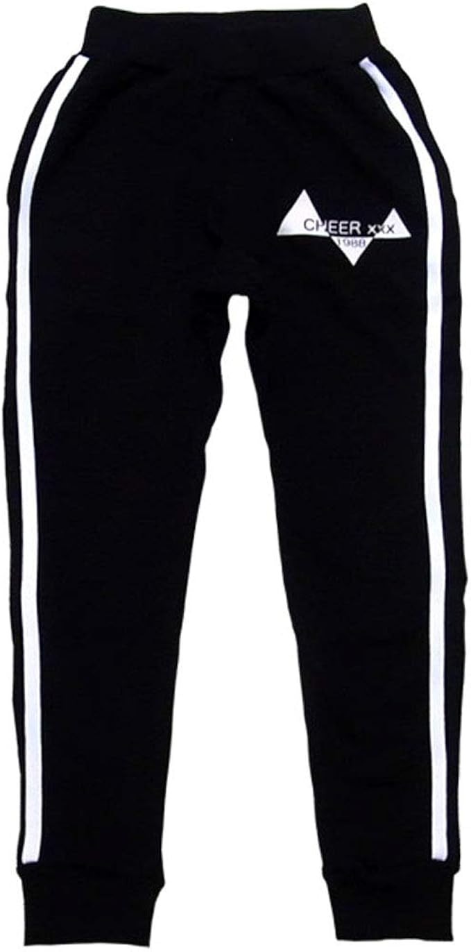 Amazon Cheer チアー ダンス スウェット パンツ Cheer サイドライン スリム フィット ダンス 衣装 ヒップホップ チア シンプル ワンポイント モノトーン リラックスパンツ レディース キッズ ジュニア ジョガー スキニー 衣装 韓国 子供服 フィットネス トレーニング