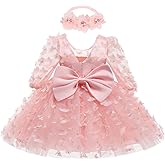 OBEEII Baby Girls 3D Butterfly Tutu Dress Long Sleeve Bowknot Princess Flower Girl Dress Infant Baptism Birthday Party Dress