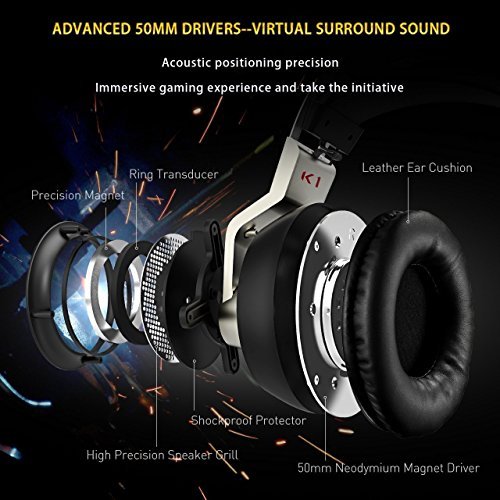 USB Gaming headset, Xiberia K1 Stereo Sound PC Headset, Over-ear Gaming Headphones with Mic with Crystal Clear Sound, Soft Memory Earmuffs, LED Lights & Noise-canceling Microphone for PC & MAC - Thumbnail 2