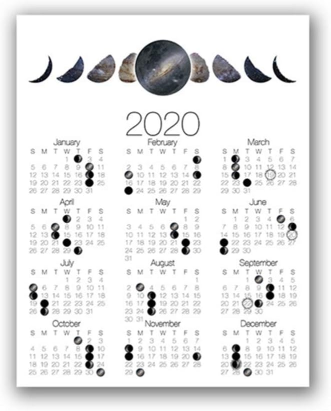 Andromede Galaxy Moon Phases 2020 Phase of The Moon Calendar Print on Canvas Poster Crescent Moon Calendar Art Decor at Home 60 x 85 cm Unframed