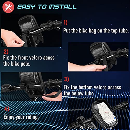 Porte téléphone vélo Etanche, Support Telephone Scooter Sacoche Guidon de Cadre Selle VTT Moto avec étui Tactile Transparent en TPU, résistant aux secousses pour Smartphone de 5 à 6,5 Pouce