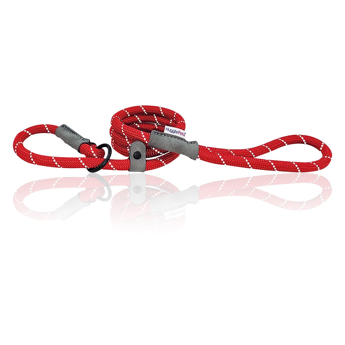 HugglePets Reflective Rope Slip Lead for Dogs - Red (113cm) High Visibility Weather Resistant Training Lead for Dogs with Strong Inner Core and Welded Ring.