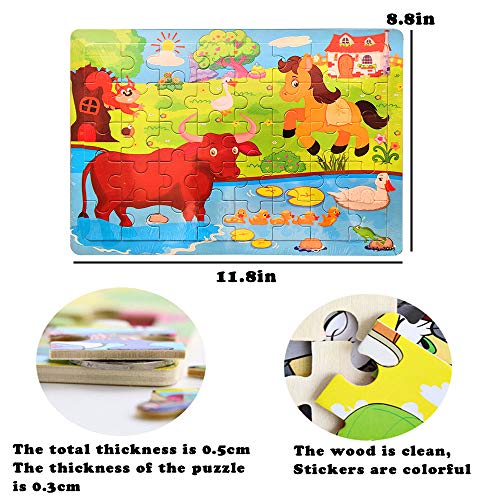 Wooden Jigsaw Puzzles Set for Kids Age 3-6 Year Old 40 Piece Colorful Wooden Puzzles Animals,Dinosaurs,Farms,Oceans,Education and Learning Intelligence Toys Jigsaw Puzzles,Wooden Puzzles Set of 4 for