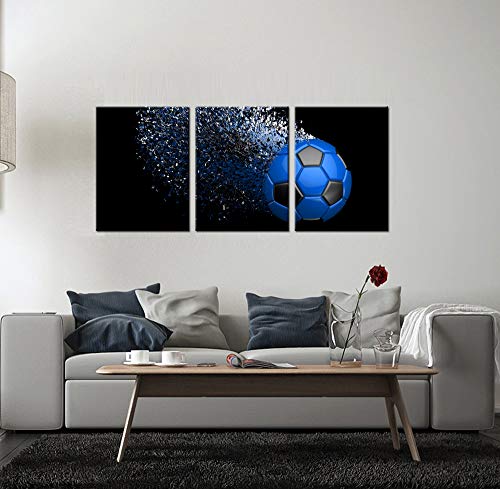 Jingtao Art Blue Soccer Football Canvas Wall Art Prints Wrapped on Frames 3 Pieces for Boys Kids Roo - //coolthings.us