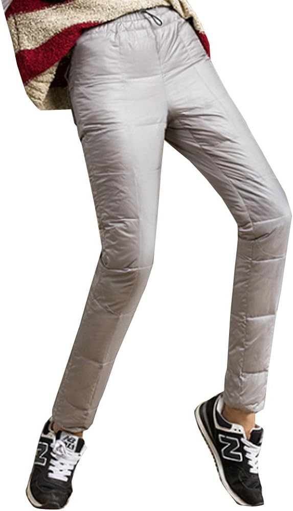 Sobrisah Women's Winter Warm Loose Packable Down Pants High Elastic Waist Nylon Compression Lightweight Snow Trousers
