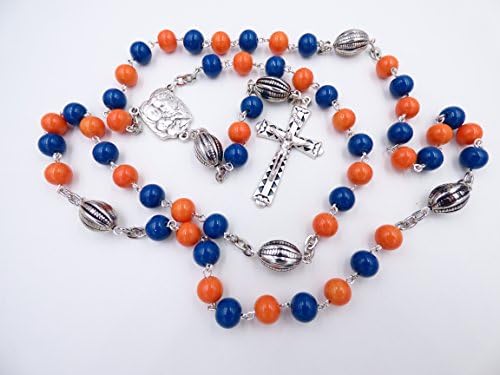 Florida Gators Catholic Rosary Prayer Beads, Handmade Sports Team Blue And Orange Religious Jewelry