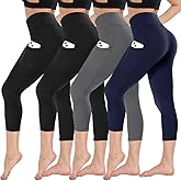 4 Pack Capri Leggings for Women - High Waisted Capris Tummy Control Yoga Pants with Pockets Workout Cycling Tights