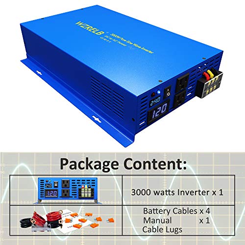 WZRELB 3000Watt Pure Sine Wave Car Power Inverter 24V DC to 120V AC