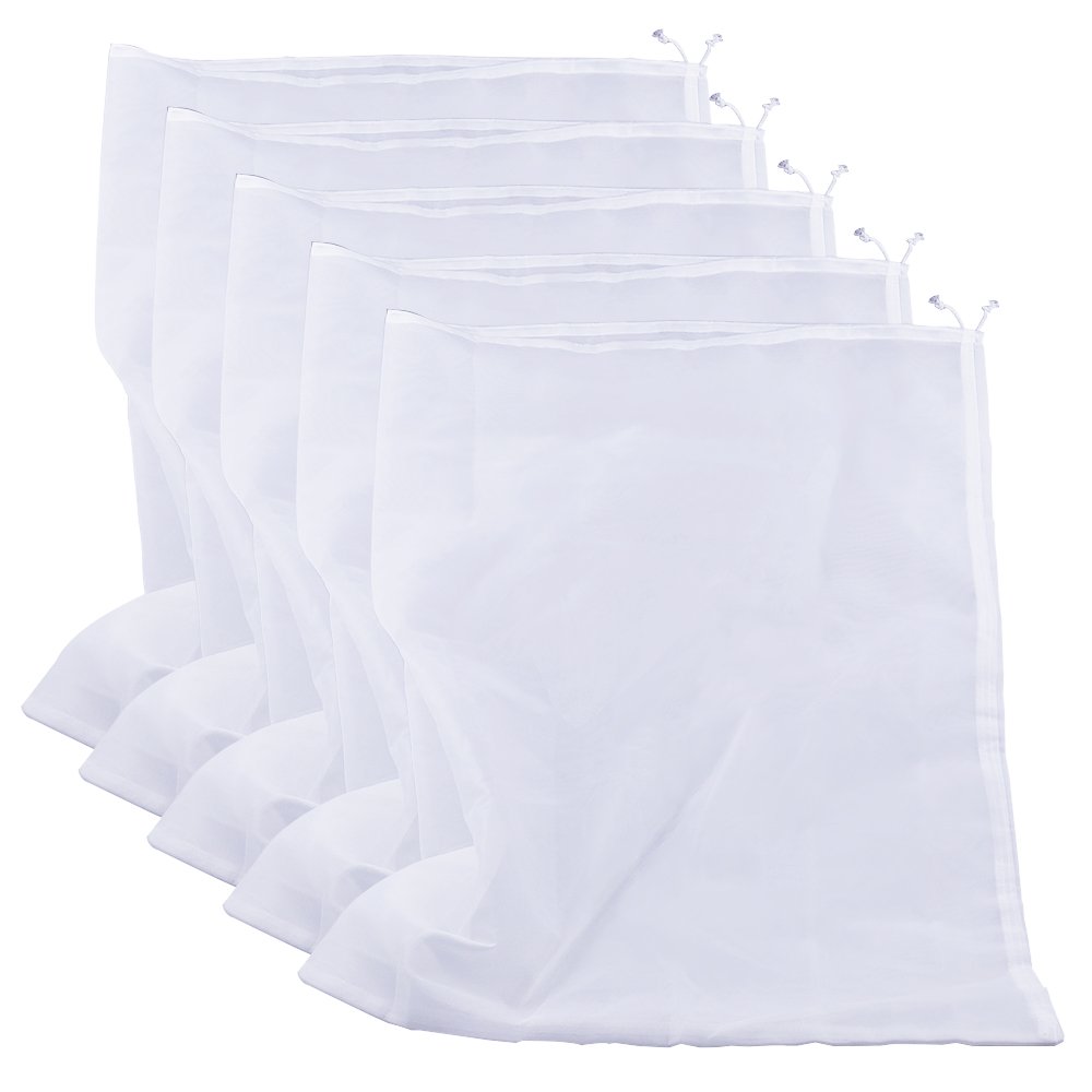 Therpin Reusable Nylon Fine Mesh Food Strainer Bag, All Purpose Food Grade Filter for Almond Milk, Coffee, Home Brewing, Hop, Juice (64cm x 48cm, 5 Pcs)
