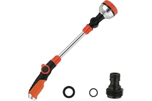 HALOAMILY 17.5" Gardening Watering Wand | 8 Spray Patterns & Thumb-Controlled Switch | 180° Rotating Long Nozzle| for Plants, Hanging Baskets and Shrubs, Pet Bathing, Wall Washing-Orange
