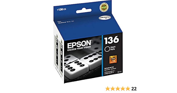 Amazon.com: Pack de 2 GENUINE Epson T136 (t136126) tinta negra cartridges- workforce K101, K301. Fecha: 2014 : Productos de Oficina