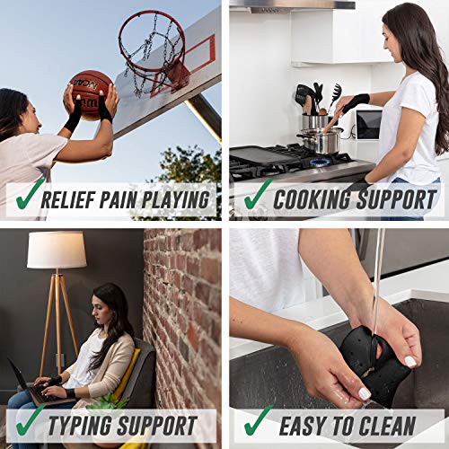 DropSky [4pcs] Gel Wrist Thumb Support Braces Soft Waterproof Breathable, Relief Pain Carpal Tunnel, Arthritis Thumb, Fits Both Hands, Lightweight, Therapy Elastic Silicone, Stabilizer Support [Black] - Thumbnail 5