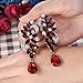 BriLove Women's Wedding Bridal Dangle Earrings Bohemian Boho Crystal Flower Chandelier Teardrop Bling Jewelry Ruby Color Silver-Tone