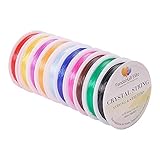 PandaHall Elite 10 Rolls 0.8mm Elastic Stretch Polyester Threads Beading String Cord 10m per Roll 10 Colors for Jewelry Making Bracelets Necklace