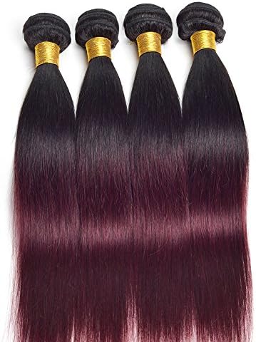 Ruiyu 7A Grade Brazilian Virgin Hair 4 Bundles Straight Brazilian Hair Human Hair Weave #T1B/99j Color 16 Inches Human Hair Extensions Pack of 4