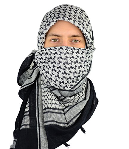 Mato & Hash Military Shemagh Tactical 100% Cotton Scarf Head Wrap - Black/White CA2100-2