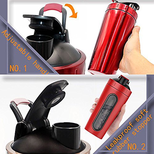 Mmrm 24Oz Stainless Steel Protein Shaker Bottle, Sport Water Bottle, Coffee Tea Mix Bottle, Milkshake Cup with Visible Window Red