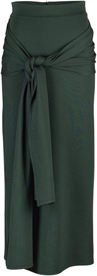 Elastic High Waist Skirt for Women Knee Length Casual Dress Solid Color A-Line Maxi Skirts