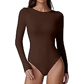 QINSEN Womens Crew Neck Long Sleeve Bodysuit Double Lined Body Suits Basic T-Shirt Tops