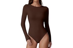 QINSEN Womens Crew Neck Long Sleeve Bodysuit Double Lined Body Suits Basic T-Shirt Tops