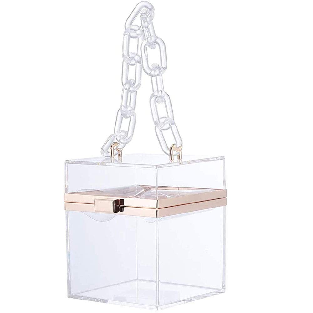POFET Acrylic Transparent Square Box Bag Single Shoulder Messenger Bag for Girls - Transparent Color