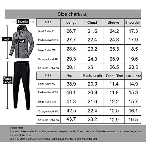 GEEK LIGHTING Men's Athletic Tracksuit Set, 2 Piece Jacket & Pants Sports Casual Running Jogging Sweatsuit (Gray/Black, Large)