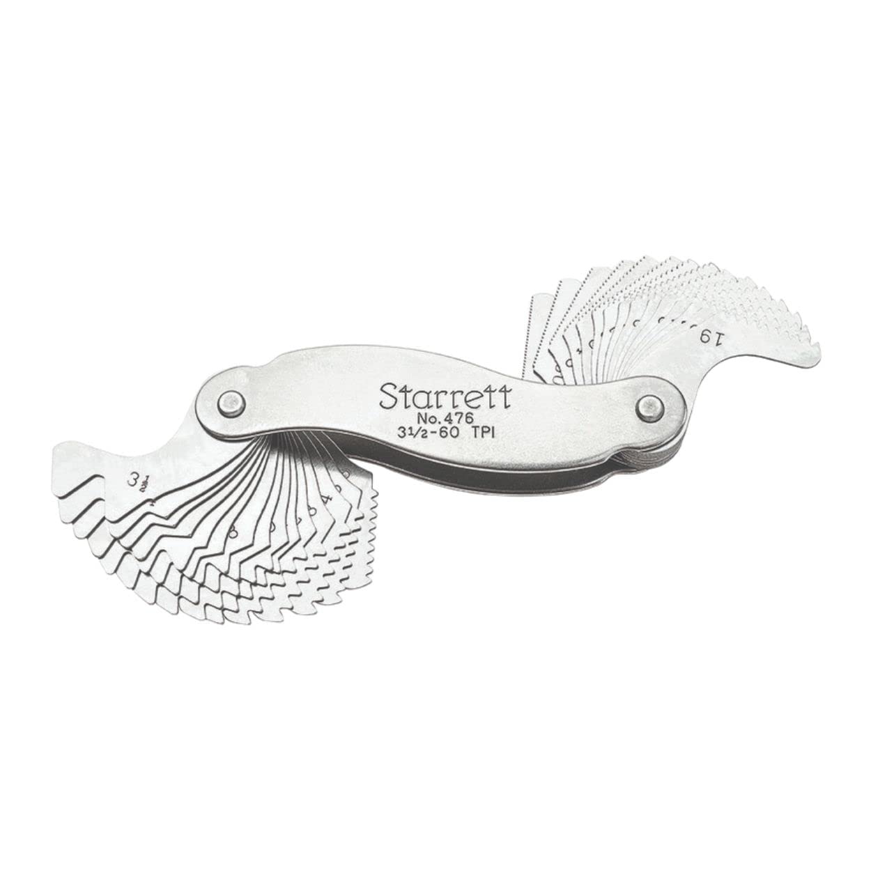 Starrett 476 Screw Pitch Gage With Locking Device, 3-1/2-60 Threads Per Inch, 30 Leaves